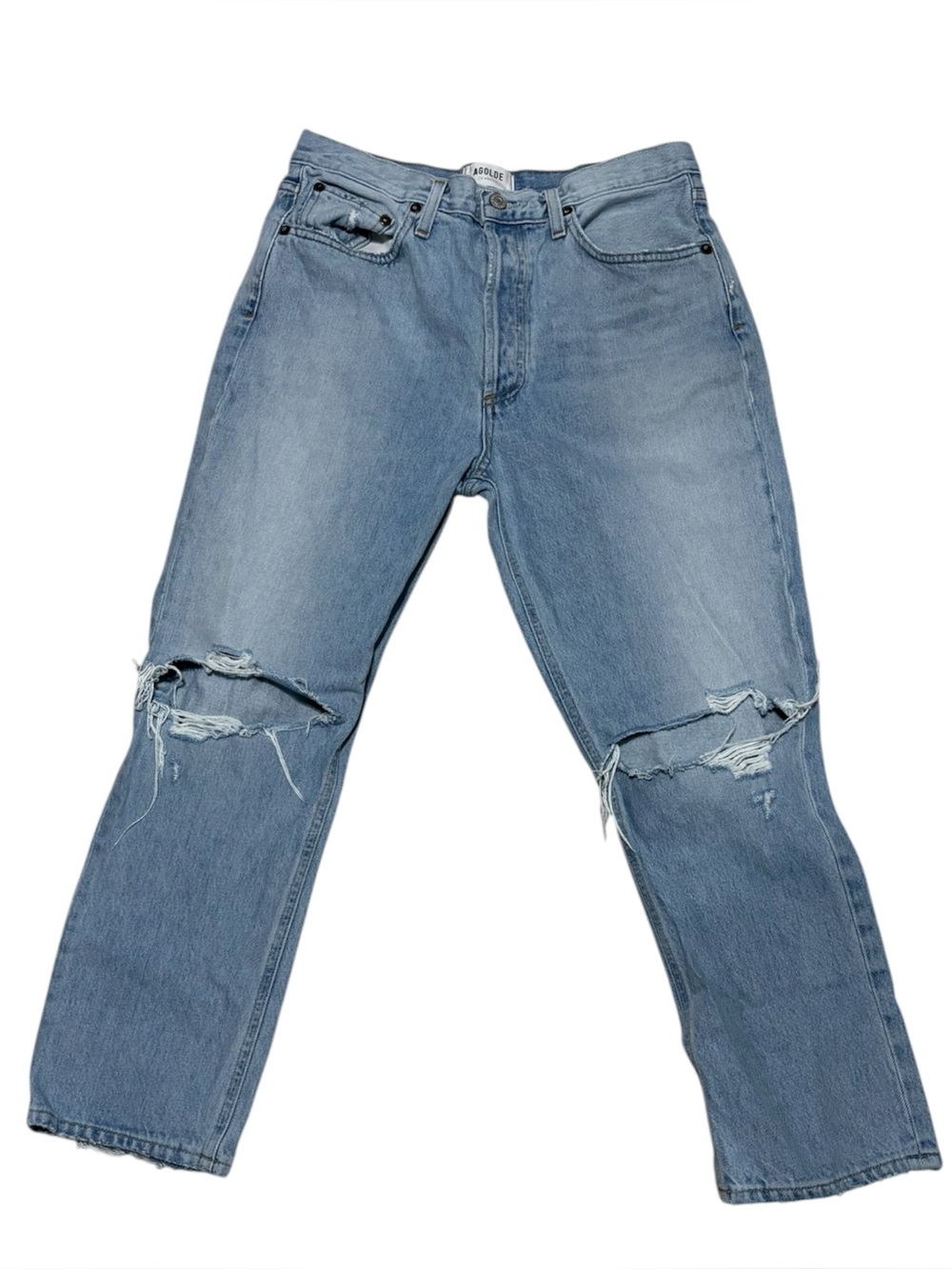 Agolde Riley Womens 29
Straight Leg Organic Cotton Blend Button Fly Distressed